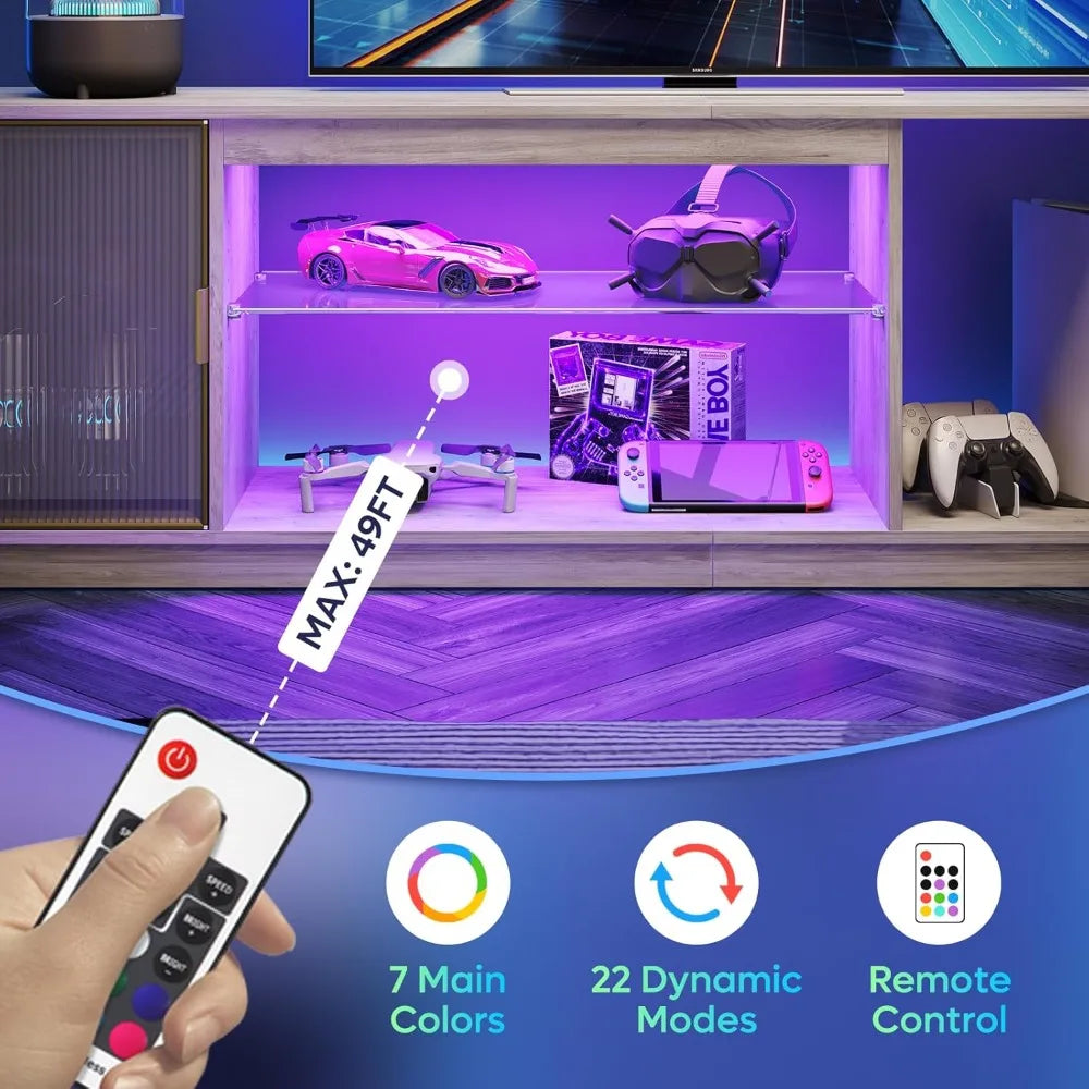 "80-Inch TV Capacity LED Entertainment Center with Adjustable Glass Shelves and Translucent Door Storage Cabinets"