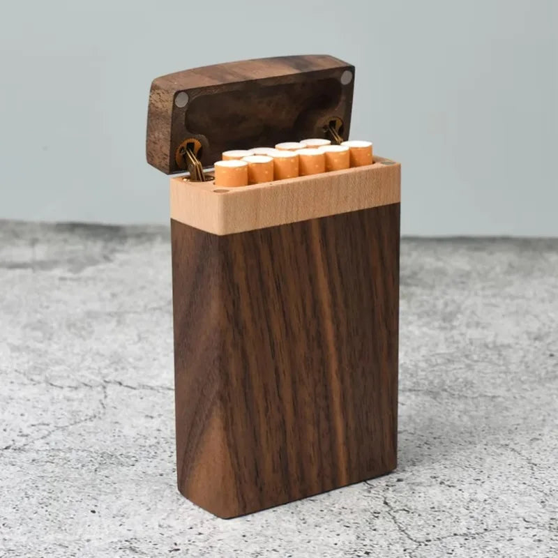 Walnut Wood Cigarette Case Box Holder Container Cigarette Box Case Wooden Cigarette Storage Box Case Smoker Gift