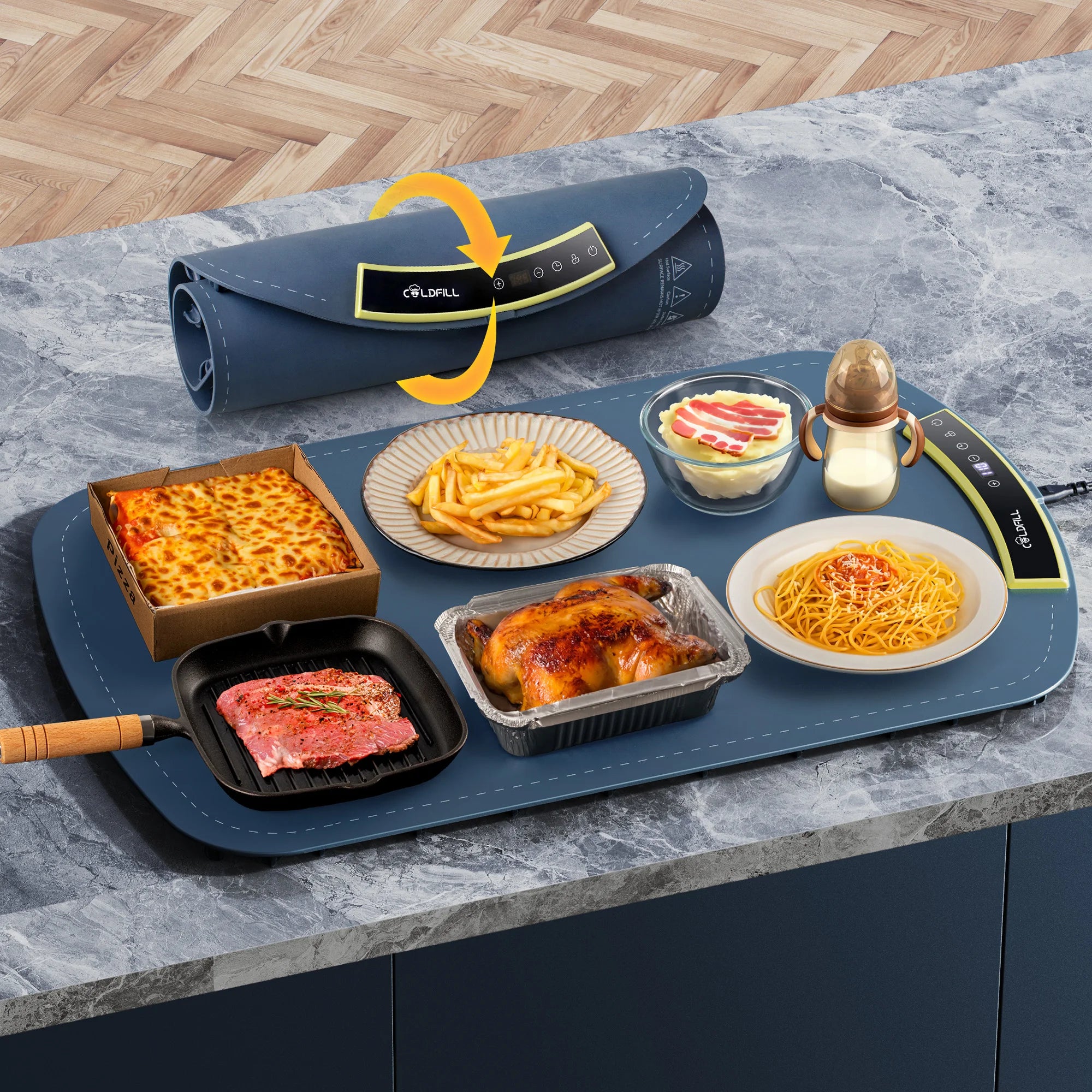 Electric Food Warming Tray Foldable Mat 8 TEMP Setting, Full-surface Heat in 5s Easy to Clean Nano-Material for Parties Family