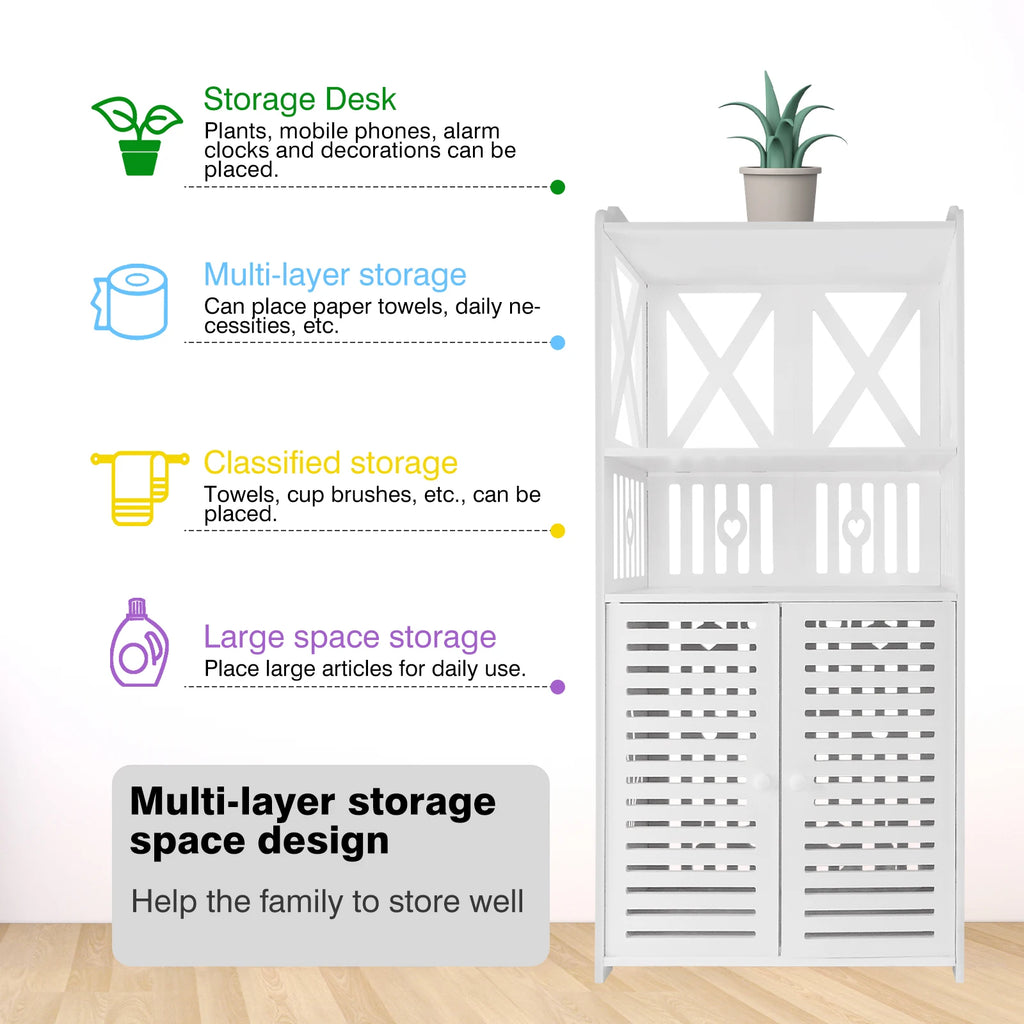 Bathroom Floor Cabinet,Waterproof FreeStanding Bathroom Storage Unit with Daily Use Layer and Cupboard Double Door,Multi-purpose
