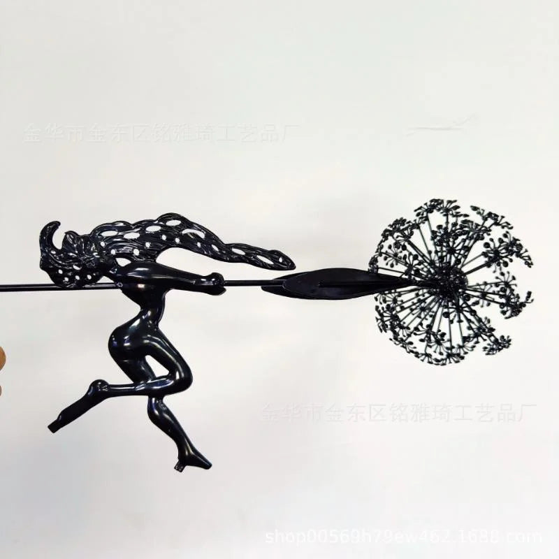 Garden Decorative Fairies and Dandelions Dance Together Metal Garden Yard Art Decor Lawn Landscape Sculpture Pixies Decoration