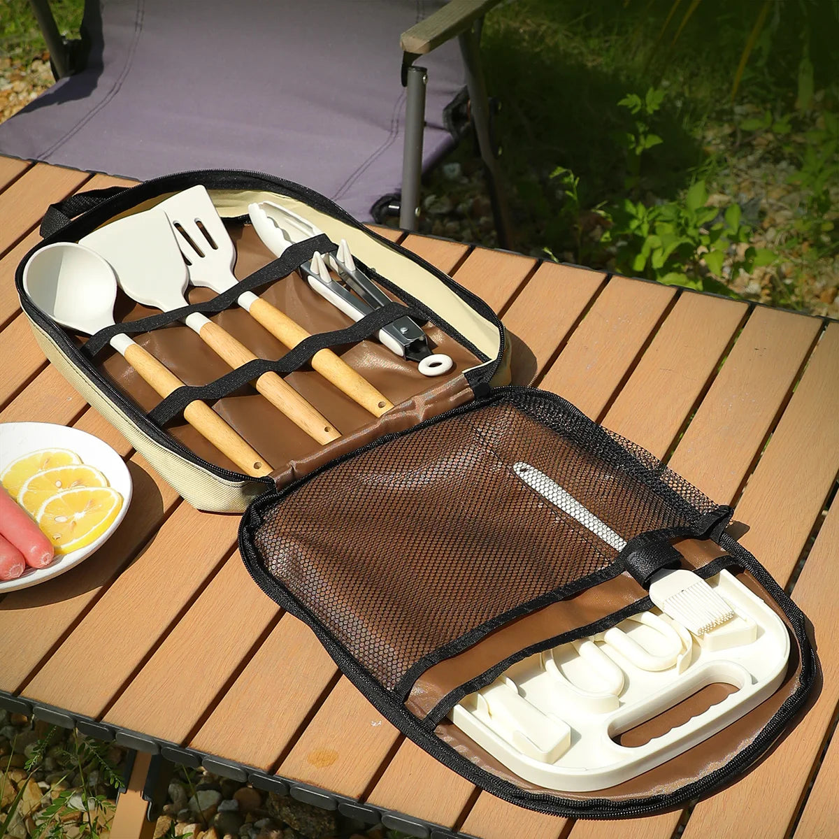 Outdoor knife set, portable stainless steel kitchen knife, cutting board, kitchen utensils, camping and picnic storage bag