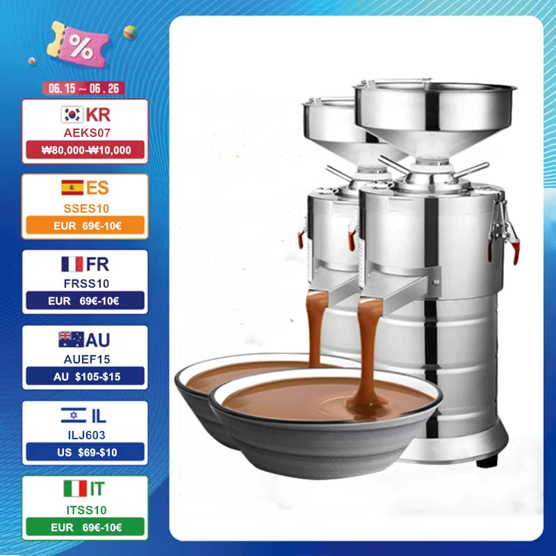 110V 220v Peanut Butter Maker Machine Sesame Nut Crusher Stainless Steel Food Processor Commercial Home Soy Almond Butter Maker