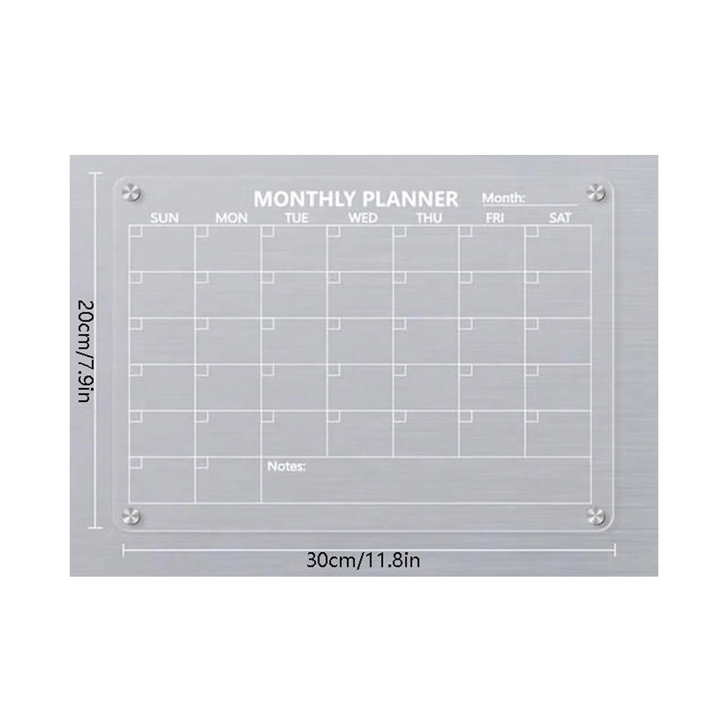 Magnetic Acrylic Calendar for Fridge Refrigerator Monthly Dry Erase Board Markers & Magnetic Pen Holder, Organic Glass Clea