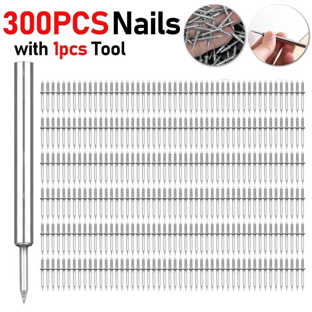 300-10pcs Double Head Nails Anti-Rust Double-Head Seamless Thread Nail Hard Thread Screws Set for Solid Wood Skirting Boards