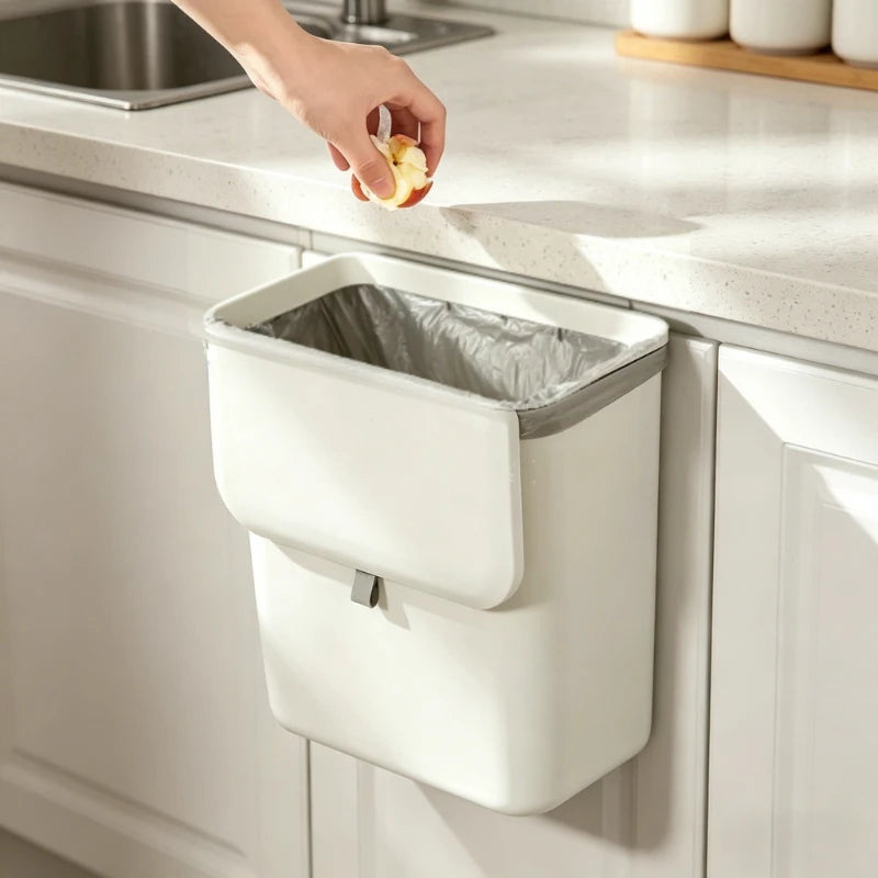 Kitchen Trash with Cover Home Cupboard Door Wall-mounted Hanging Creative Storage Toilet Bathroom Paper Basket Papelera