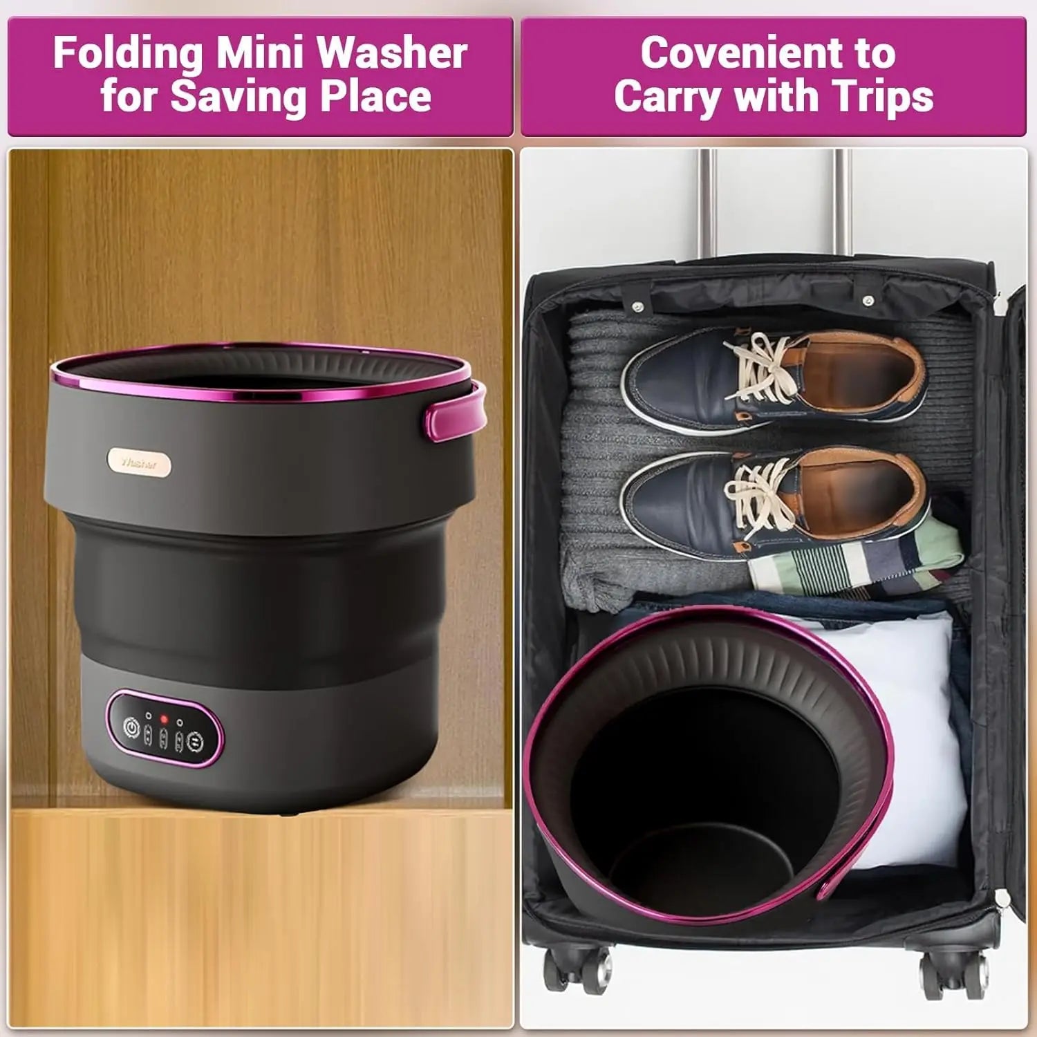Collapsible Mini Washing Machine and Spin Dryer 13L Portable Washer 3 Cleaning Modes for Baby Clothes Underwear Socks Travel RV