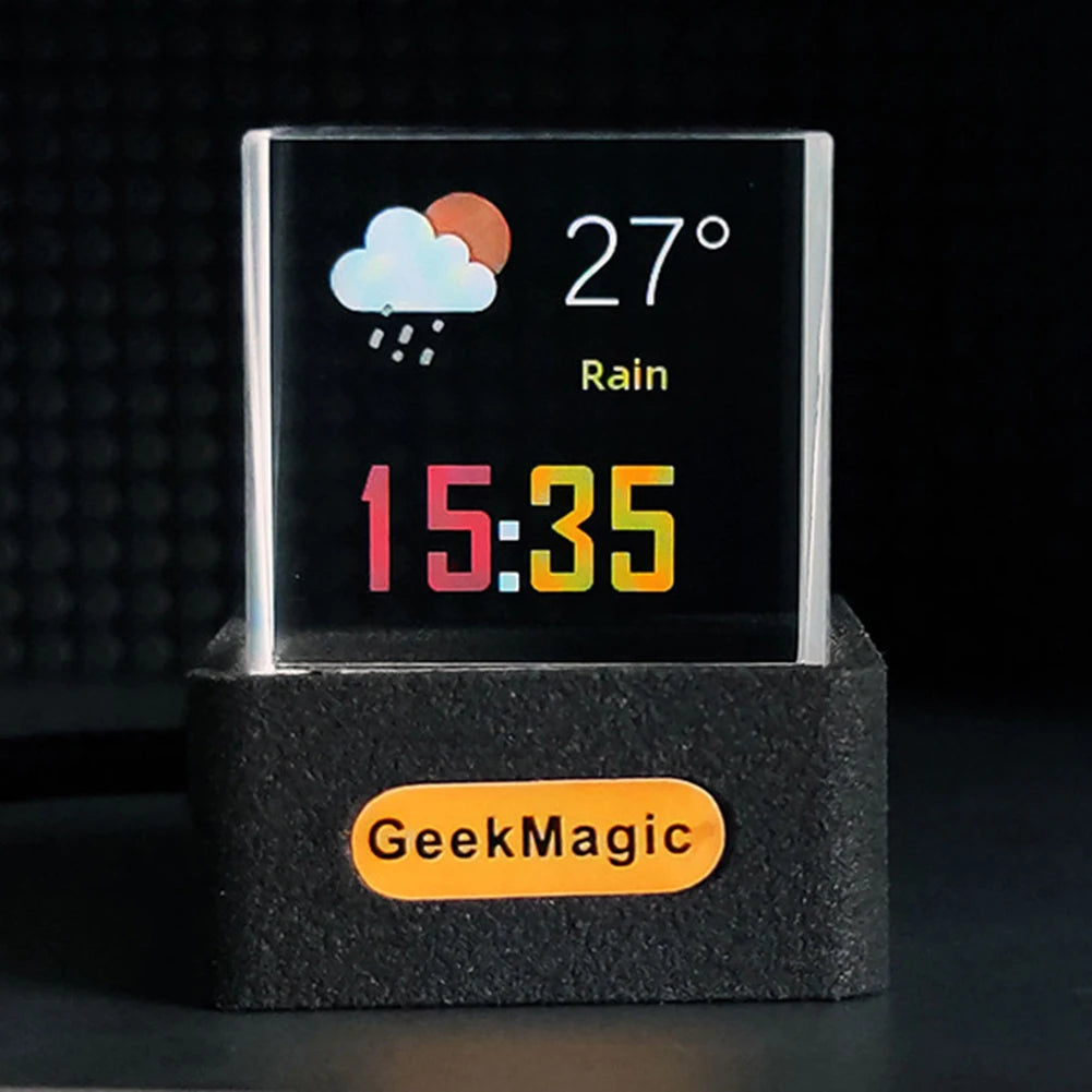 GeekMagic GIFTV Crystal Cube Holographic Mini Electric Digital Clock Desktop Smart Weather Station DIY Animations Photo Display