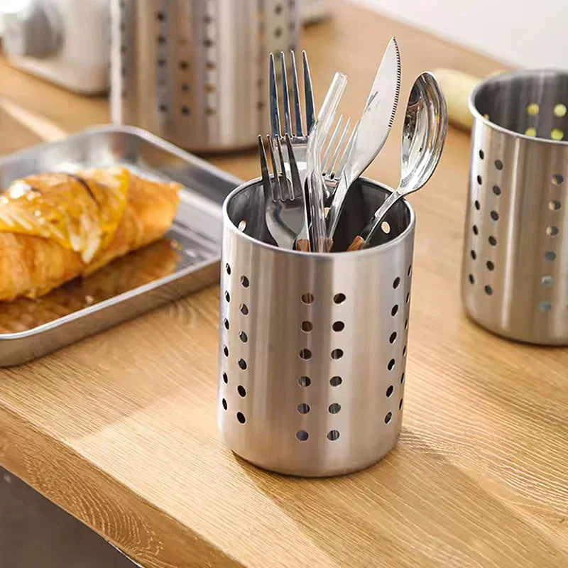 Kitchen Storage Basket Stainless Steel Cutlery Holder Chopstick Storage Holder Organizer Container Drainer Spoon Fork Chopsticks