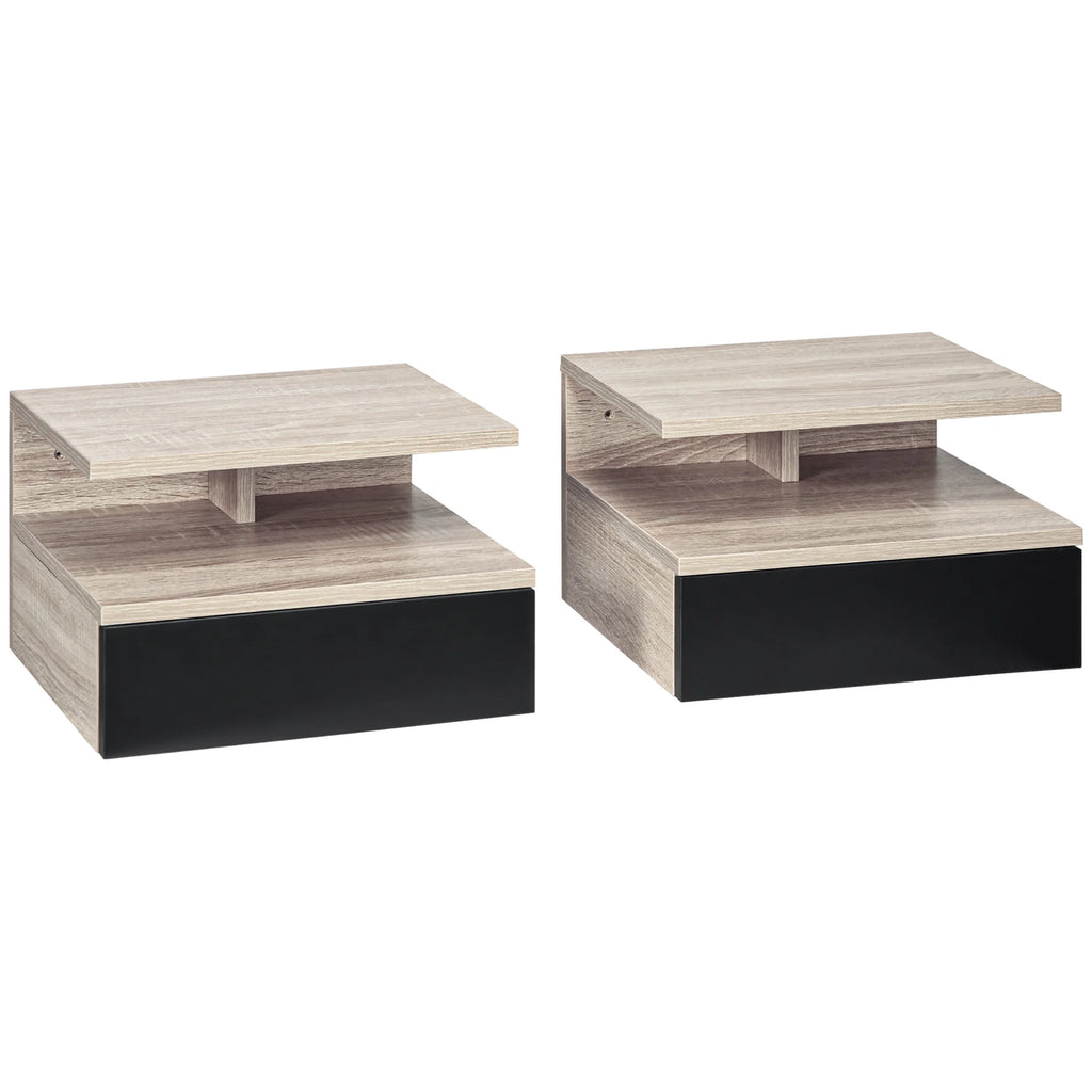 Homcom Set of 2 Floating Nightstands with 1 Drawer and Shelf 35X32X22.5 cm