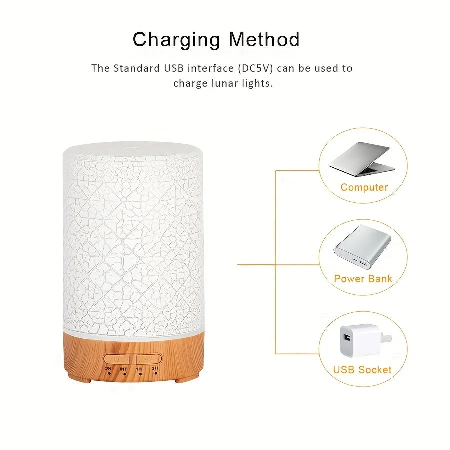 150ml Crack Design Essential Oil Diffuser USB Powered with  7 Color LE