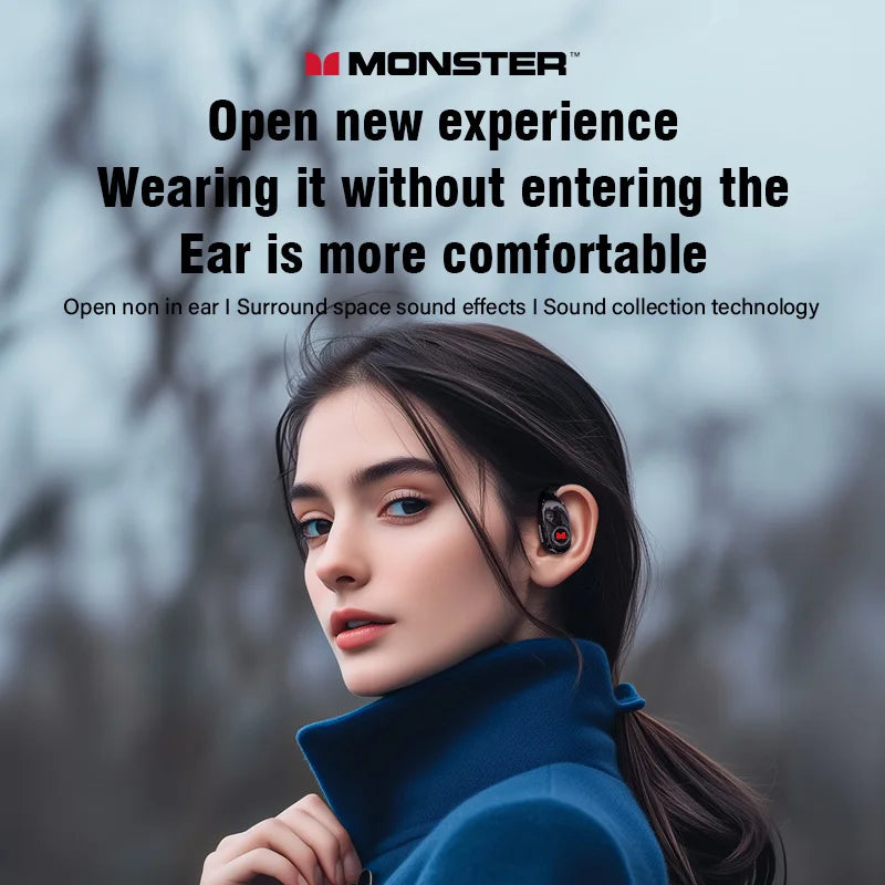 Monster MQO22 TWS Bluetooth Earphones Clip Design Touch HD Call With Mic Headphones Sports Gaming Headset