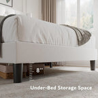 Velvet Platform Bed Frame with Button Tufted Headboard, Upholstered Bed Frame with Solid Wooden Slats, 8" Underbed Space
