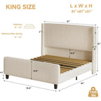 King Size Upholstered Bed Frame with USB Charging Ports - Tall Wingback Headboard & Footboard, Easy Assembly Design