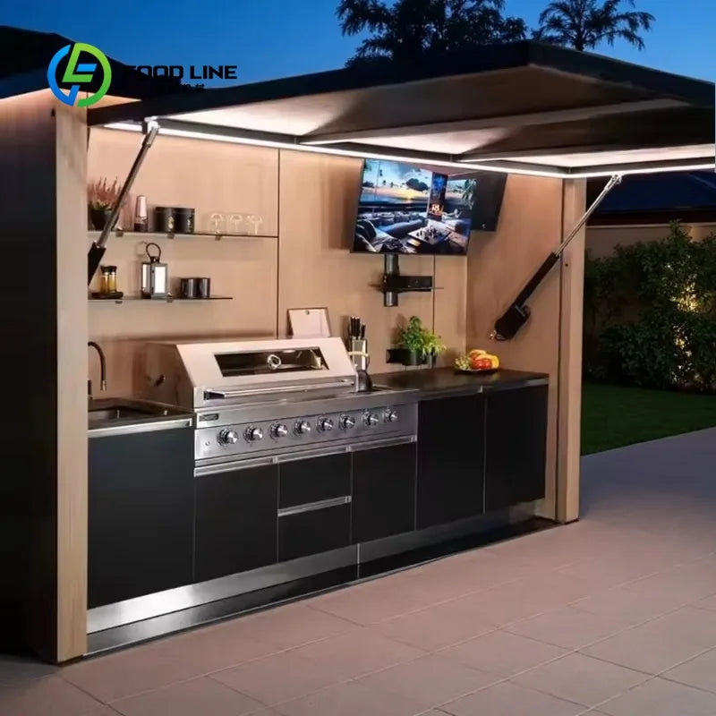 Customized Luxury Modular Stainless Steel BBQ Kitchen Island Set Weatherproof Furniture For Garden Patio Outdoor Dining