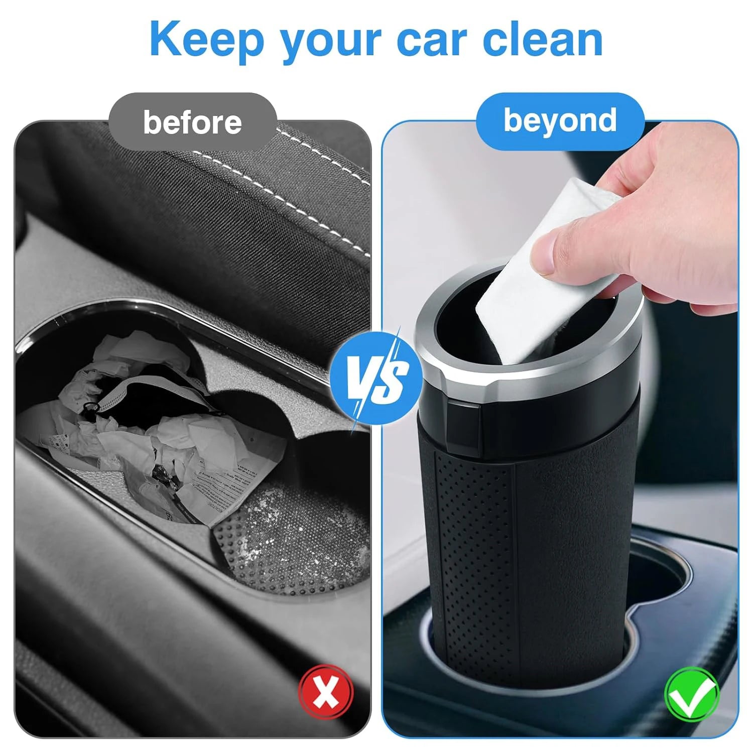 Car Trash Can With Lid Portable Car Trash Bin Car Cup Holder Trash Can 2Pce Leak-Proof Vehicle Trash Can 1Pce Garbage Bin