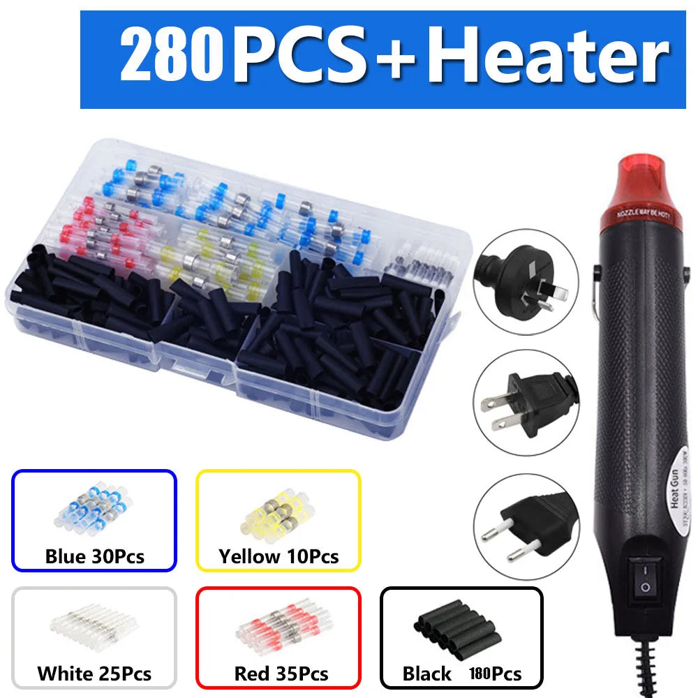 300W Electrical Mini Heat Gun Handheld Hot Air Gun with 280PCS Heat Shrink Butt for DIY Craft Embossing Shrink Wrapping PVC