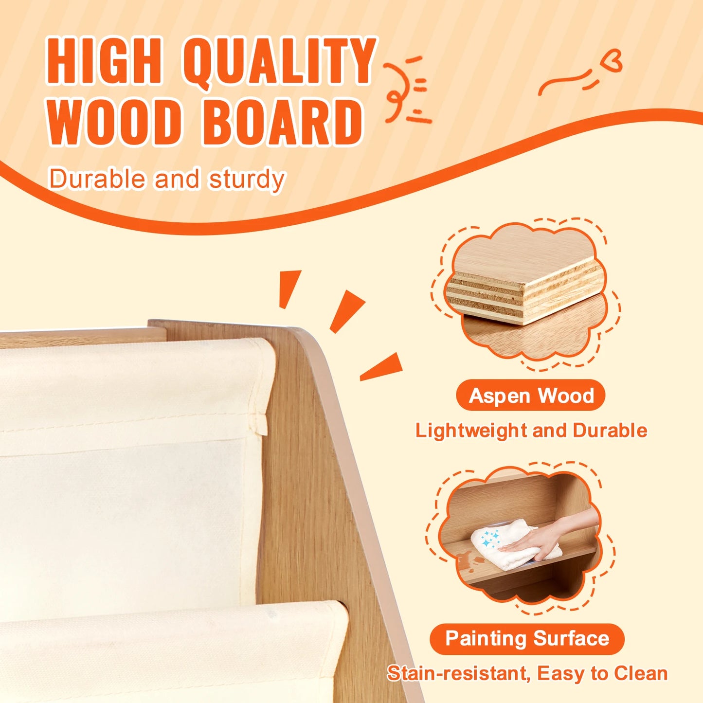 SucceBuy 4-Tier Kids Wooden Bookshelf 6-Layer Sling Bookcase Baby Storage Book Rack for Kids Room Playroom Kindergarten Nursery