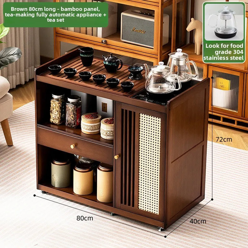 Mobile tea table Small tea table Kettle integrated tea cabinet Solid wood coffee table Tea cart Brewing tea table