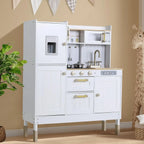 Children's Wooden Kitchen Toy for Children Play Kitchen with Simulated Light and Sound Effects, Doll Kitchen with Accessories