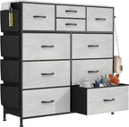 Dresser for Bedroom Chest of Drawers with Side Pockets and Hooks, Fabric Storage Organizer Unit for Living Room, Hallway, Closet