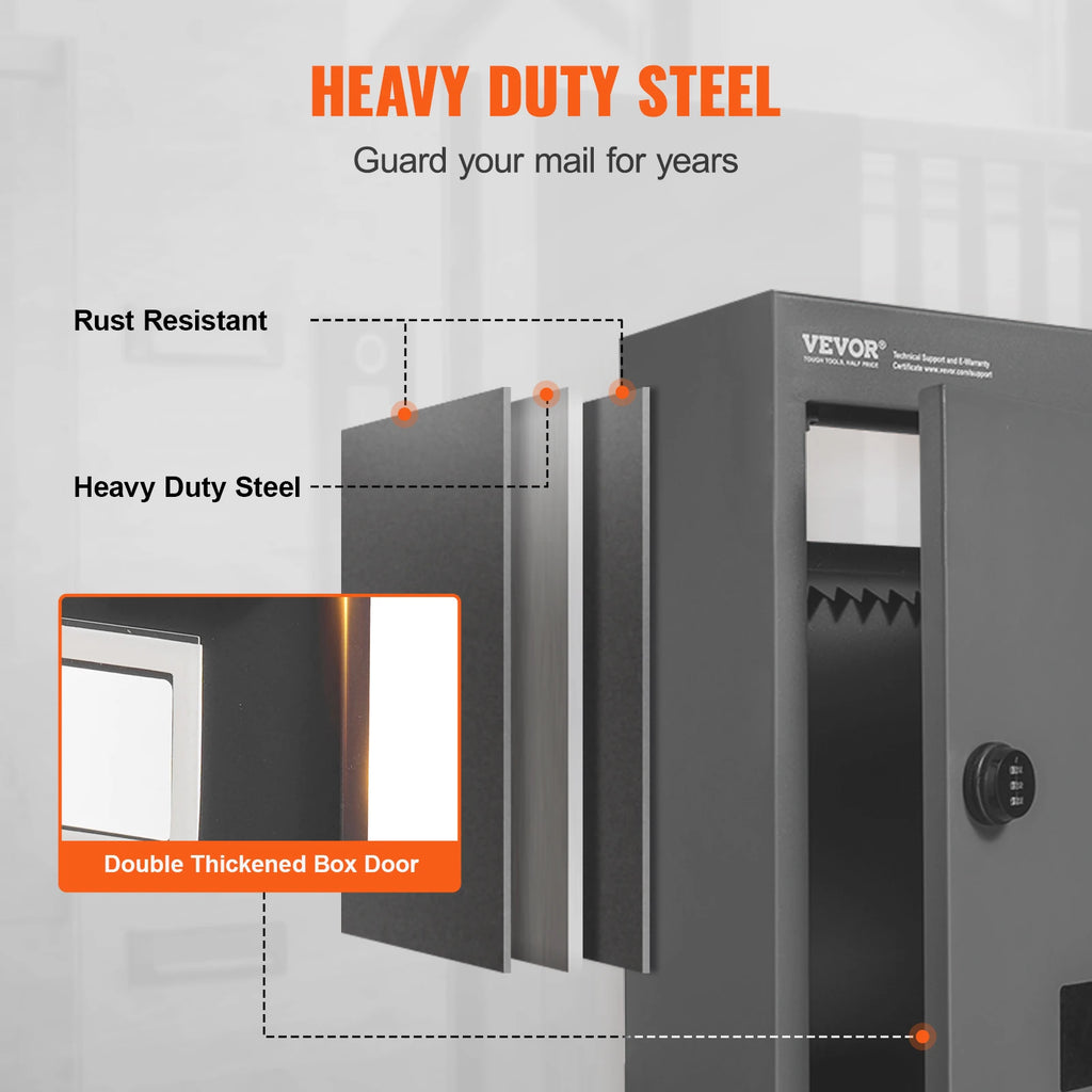 VEVOR Through The Wall Drop Box, Heavy Duty Steel Through the Wall Mailbox with 2.8-7.9" 13" Combination Lock, Mail Drop Box