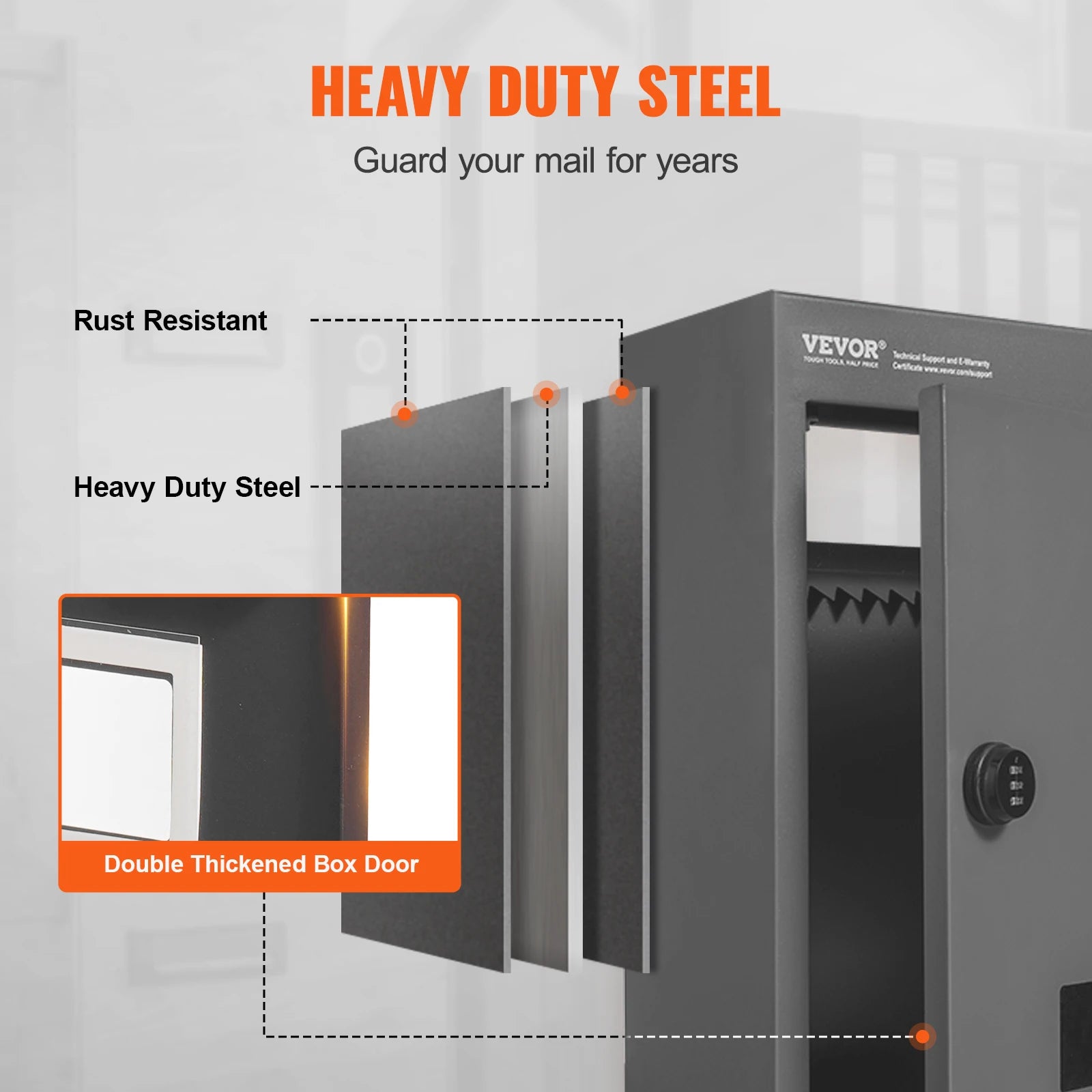 VEVOR Through The Wall Drop Box, Heavy Duty Steel Through the Wall Mailbox with 2.8-7.9" 13" Combination Lock, Mail Drop Box