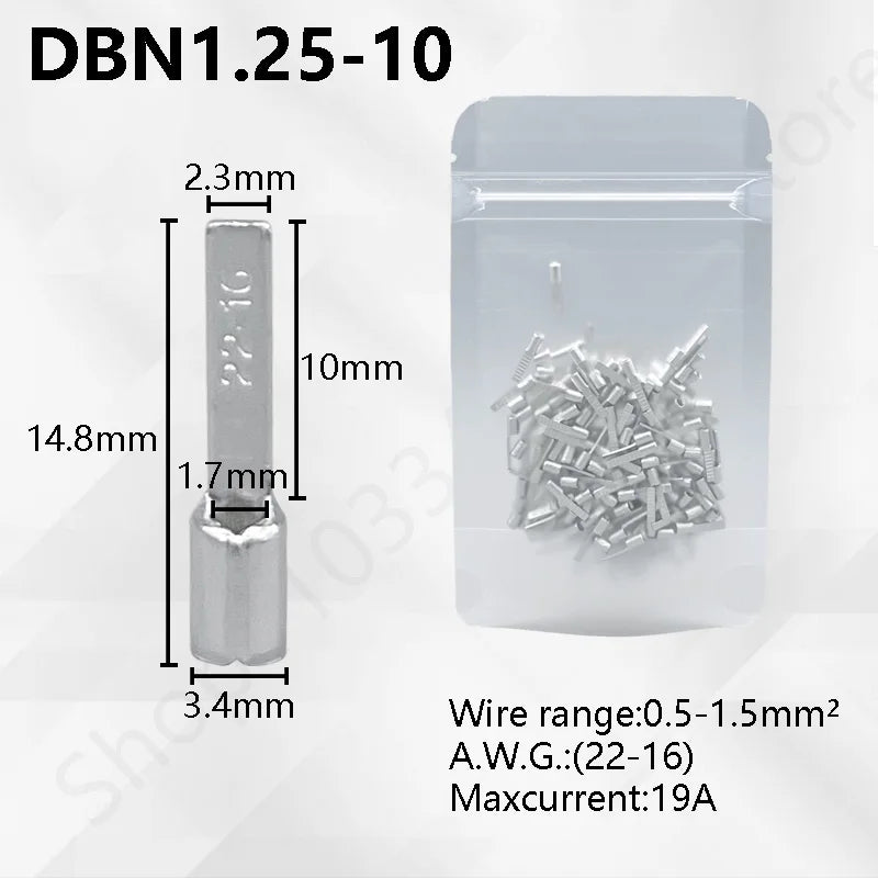 50/100pcs Pure Copper Blade Terminals DBN1.25/2/5.5/8/14/22-10/14/16/17 Non Insulated Crimp Terminals Electrical Wire Connector