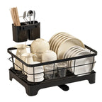 Compact Japanese Kitchen Dish Drainer Steel Dish Rack with Removable Plate Utensil Holder And Dual-Layer Chopstick Holder