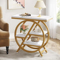 3-Tier Narrow Side Table with Storage, Wood Sofa Side Table with Geometric Metal Frame, Nightstand  for Bedroom, Living Room