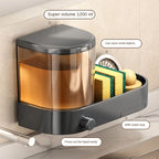 with Drain Tray Wall Mounted Soap Dispenser with Sponges Holder Hand Press Dishwashing Liquid Holder Large Capacity Waterproof