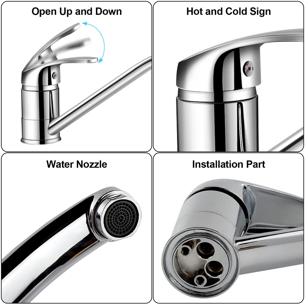 G3/8 Kitchen Faucet Hot and Cold Mixed Bathroom Faucet Single Handle Swivel Water Tap Deck Mounted Basin Faucet