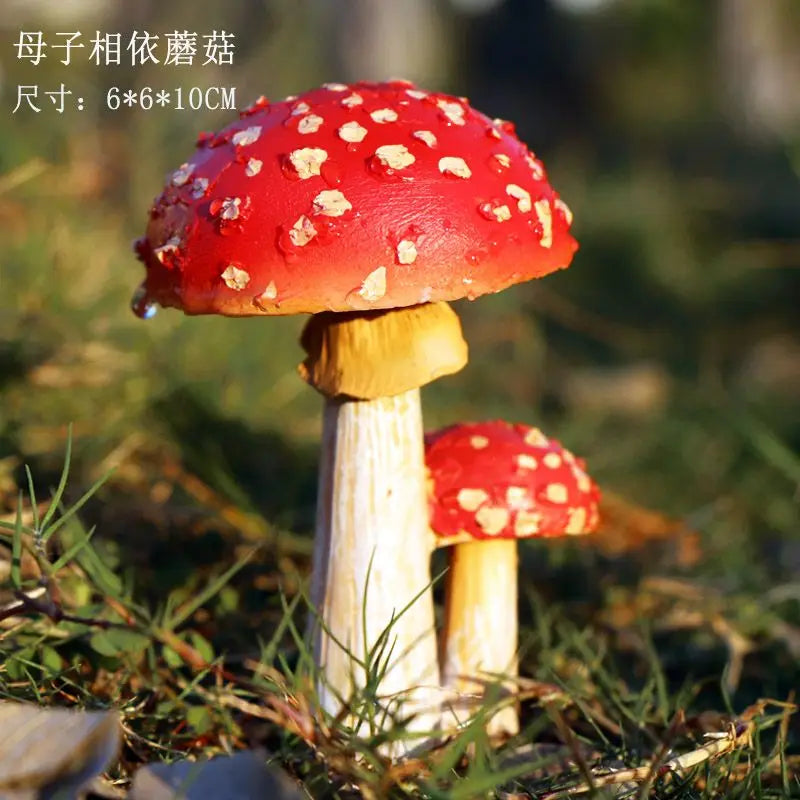 Outdoor Simulation Mushroom Red Umbrella White Pole Resin Decoration items Garden Balcony Lawn Accessories Home Furnishing Decor