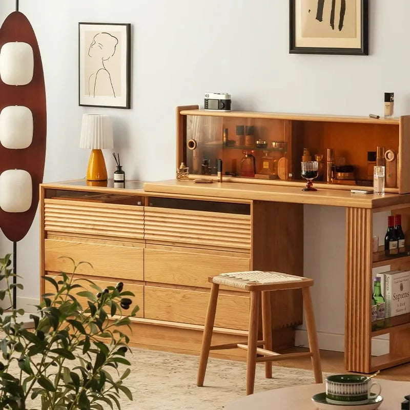 Solid wood dresser chest integrated removable cream wind bedroom bedside makeup table storage cabinet