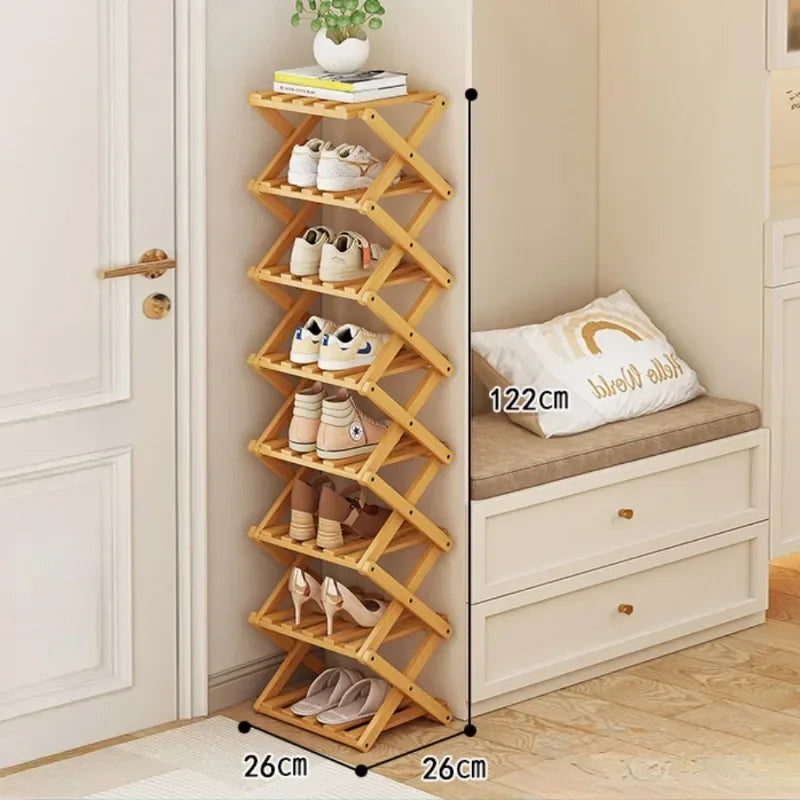Multi Layer 5/6/7/8/9 Layer Simple Breathable Shoe Shelf Multifunctional Foldable Shoes Shelf Cabinet Simple Bamboo  Saves Space