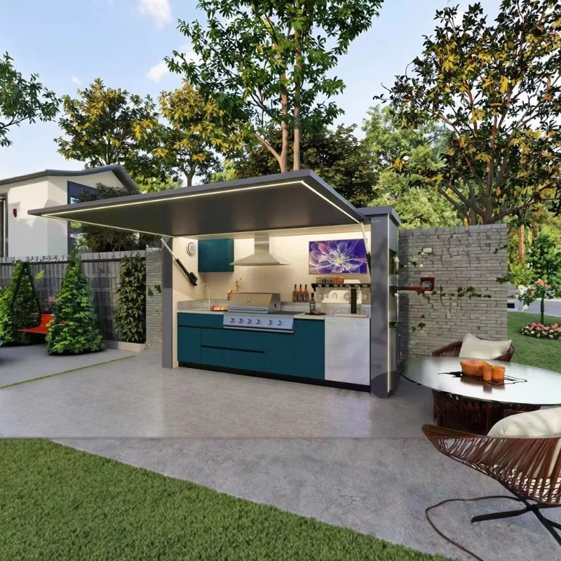 Custom Stainless Steel Outdoor Kitchen Cabinet for Gas BBQ Grill Outdoor Furniture with Shed for Pool House