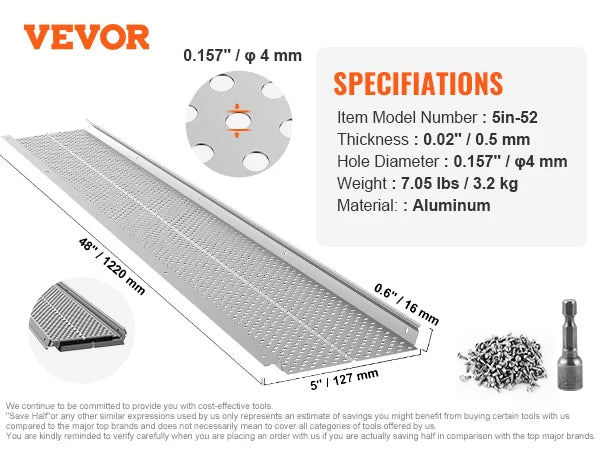 VEVOR Gutter Guard 5/6in Aluminum Leaf Filter DIY Gutter Cover 13/26/52 PCS Raptor Gutter Guards Fits Any Roof or Gutter Type