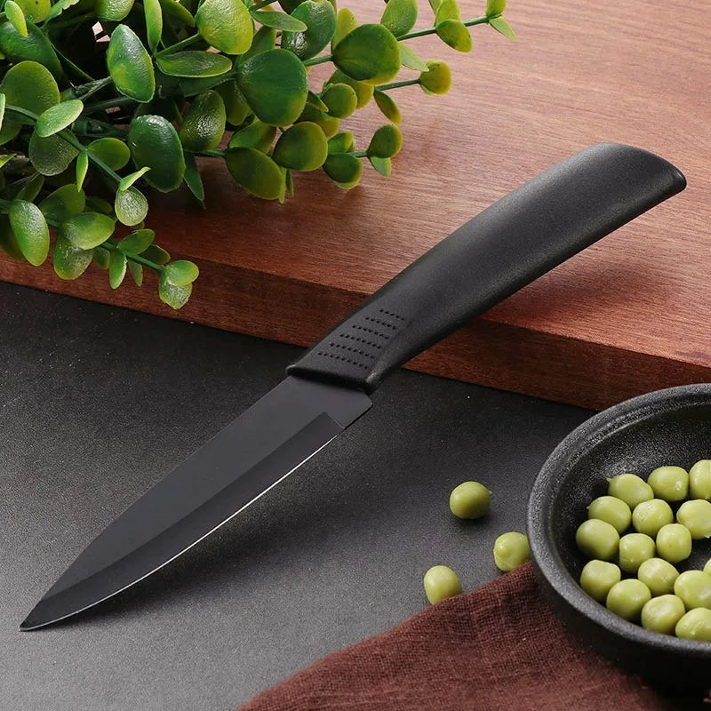 Kitchen Knife 1/3/5 Kitchen Knife Set 4-inch stainless steel fruit knife with sheath Black fixed blade plastic handle knife