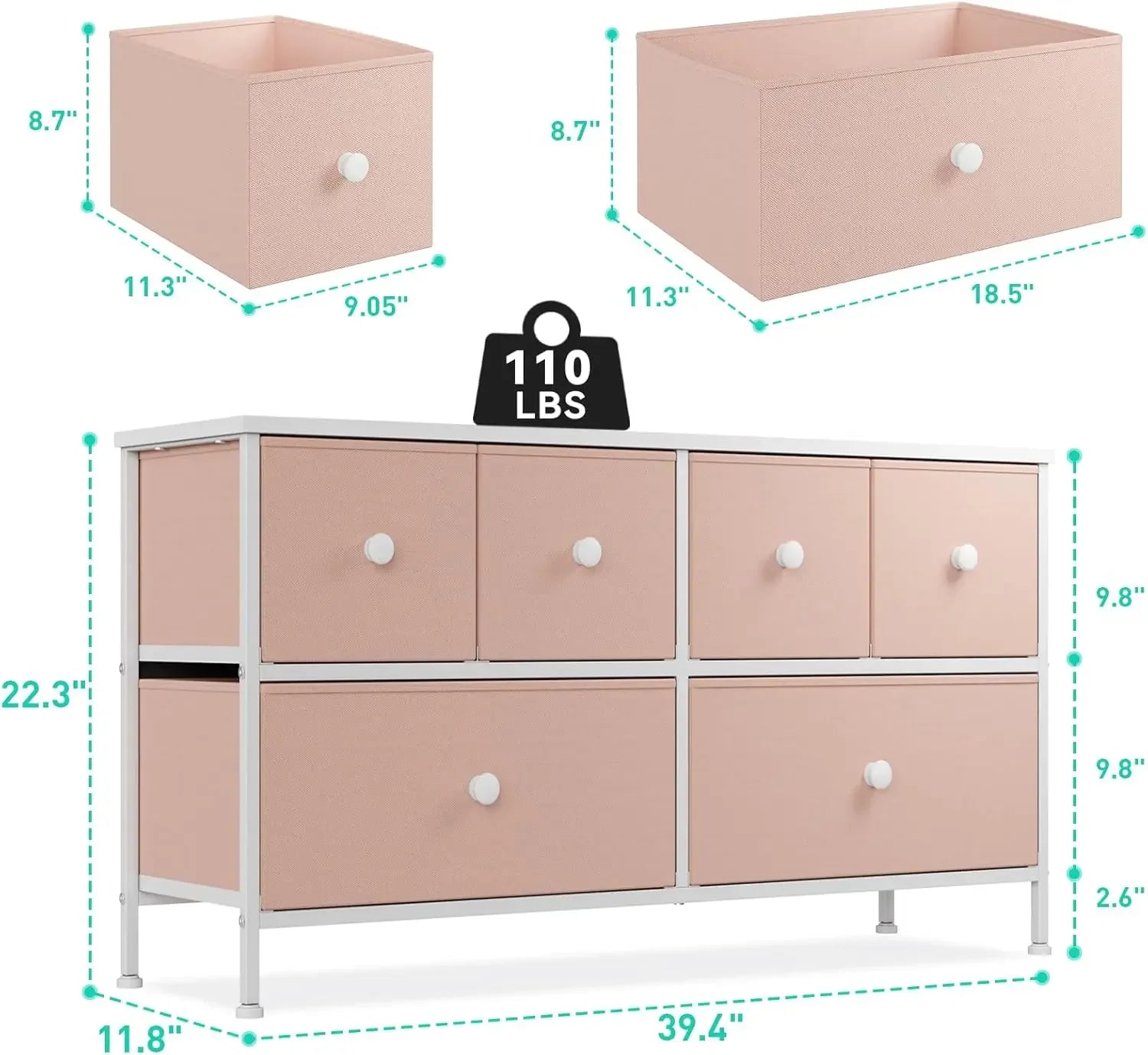 Dresser for Bedroom with 6 Drawer Wide Dresser & Chests of Drawers Cute Girl Dresser for Closet, Bedroom, Entryway, Pink