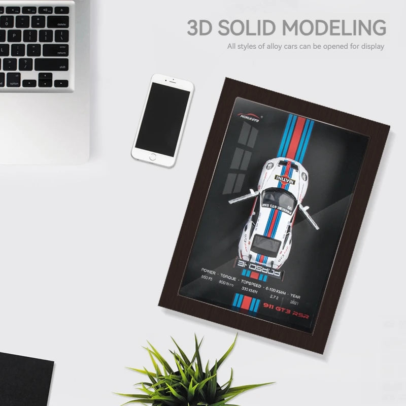 1:32 photo frame version alloy metal sports car model 3D hanging picture frame Interior decorations ornaments With Light Display