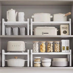 Layered Adjustable Kitchen Organizer Space Saving Expandable Countertop Pot Holder Easy To Install Non-slip