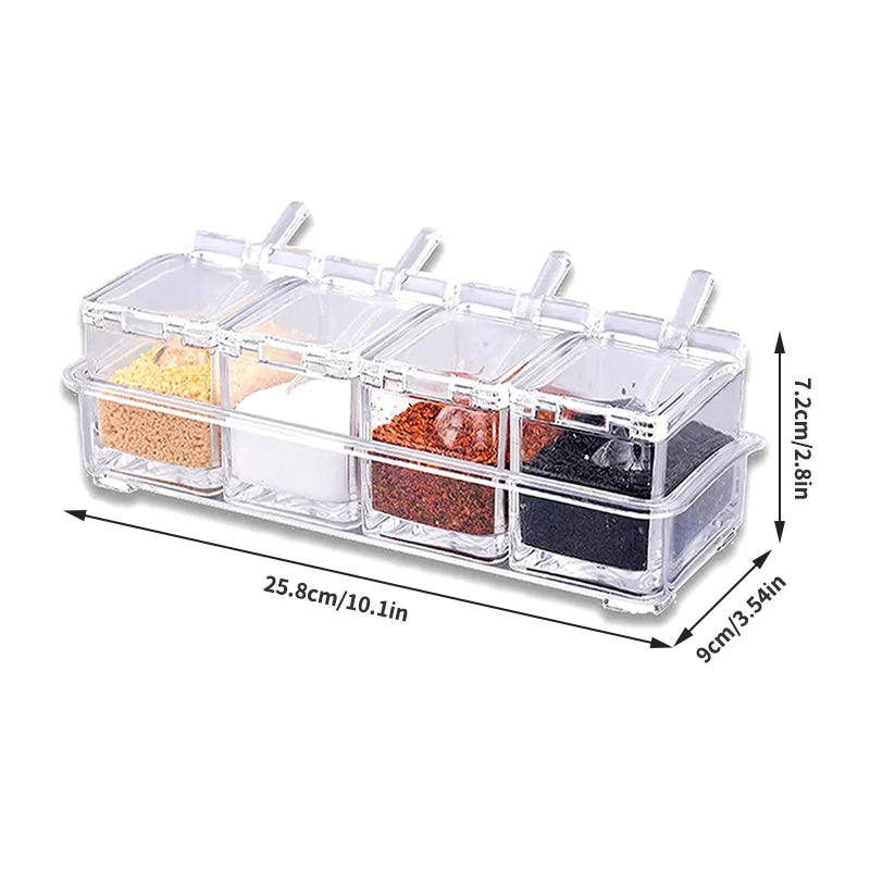 Kitchen Spice Pot 4 Transparent Seasoning Boxes, Storage Containers Seasoning Cans Acrylic Seasoning Boxes With Lids And Spoons