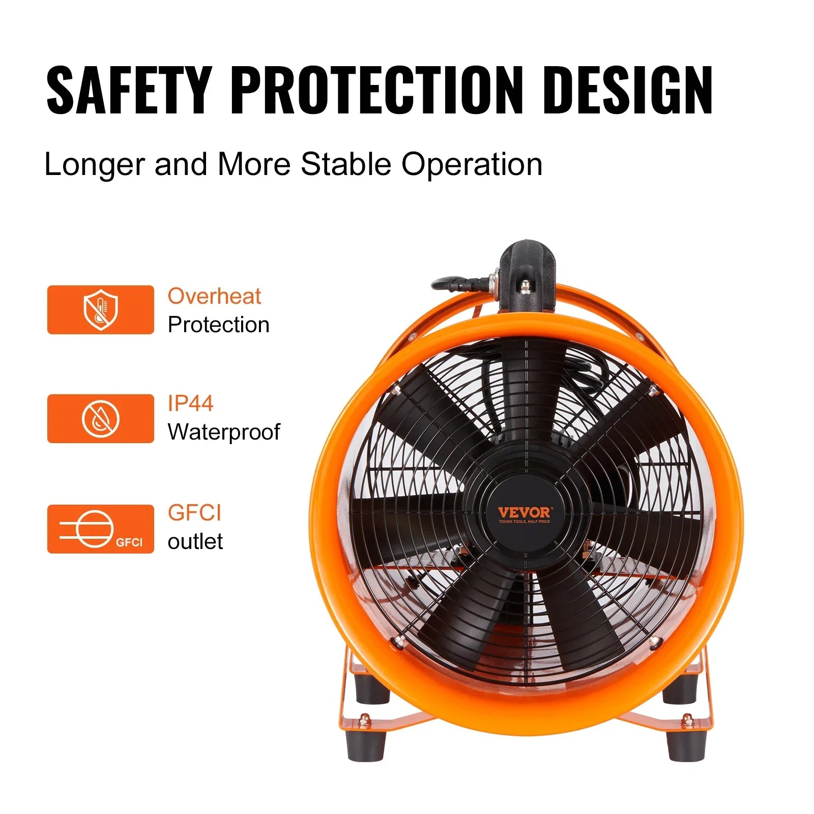 VEVOR Portable Ventilator 12 inch Cylinder Fan with 33/16.4ft Hose 585W 3198CFM Industrial Utility Blower for Sucking Dust Smoke