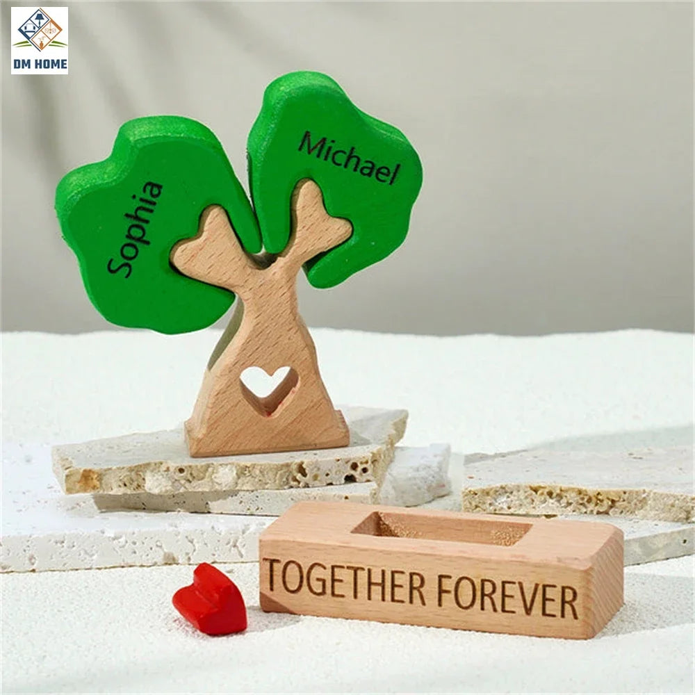Wooden Family Tree Puzzle,Personalized Customized Free Engraving Custom Name Christmas Tree,Desktop Ornament Decorations Gifts