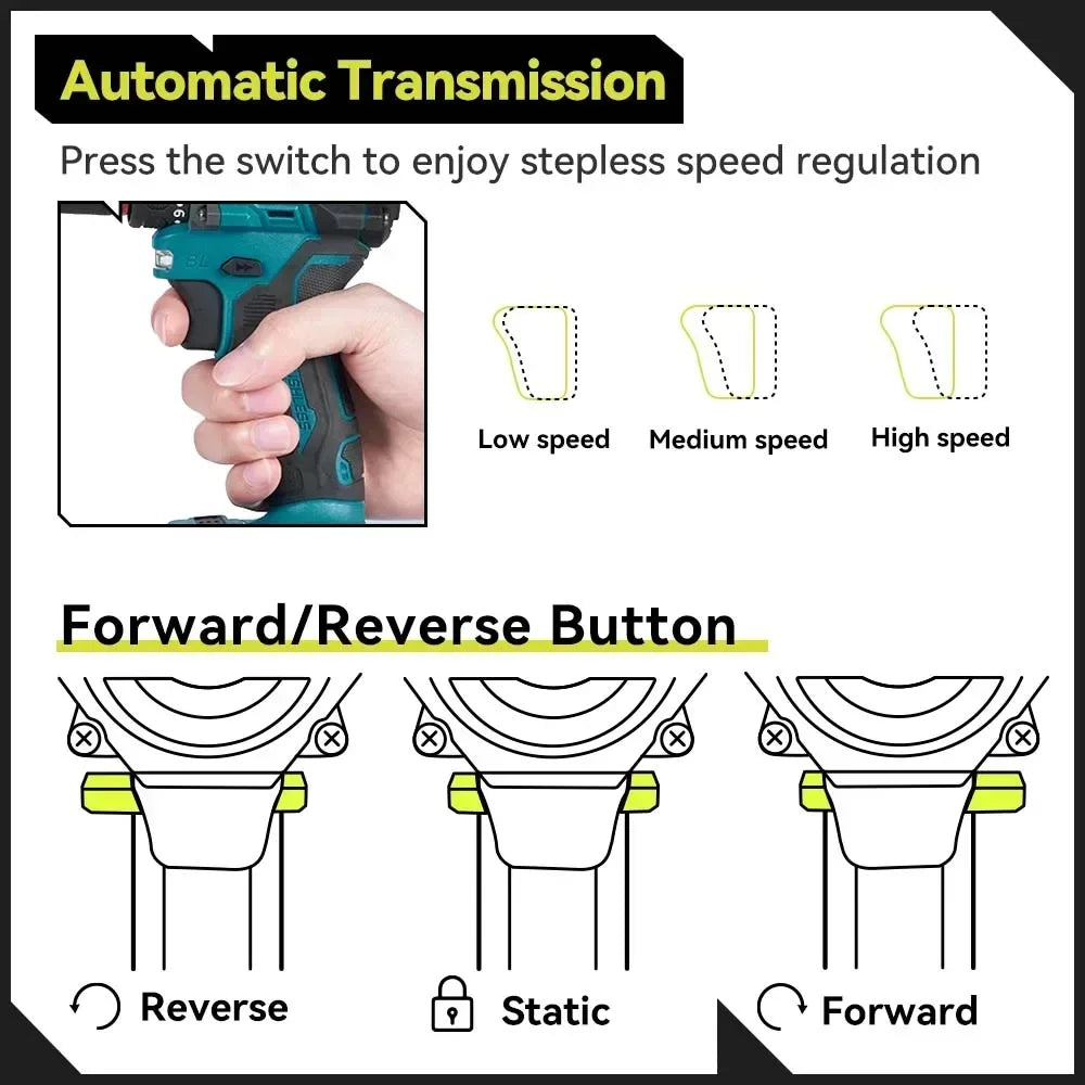 NEWBENY 10mm Brushless Electric Drill 21+2 Torque Multifunctional Cordless Electric Screwdriver For Makita 18V Battery Pin