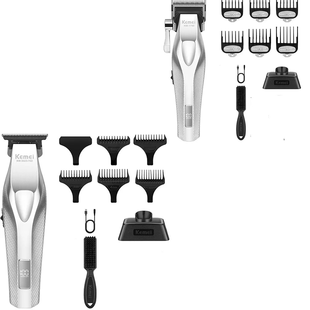 Kemei Barber Professional Hair Clipper and Hair Trimmer Combo Electric Men Zero Gapped Trimmer Fade Finish Hair Cutting Machine