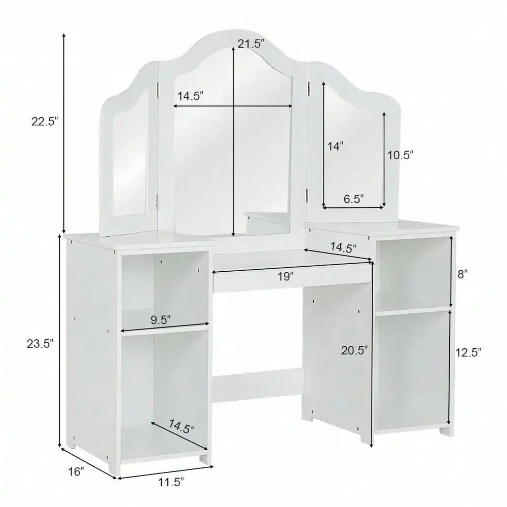 Vanity Table Set Makeup Dressing  Girls Study Table Tri Folding Mirror