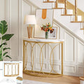 59 inch Gold Console Table, Modern Entryway Table with Grid-Shaped Metal Base for Entrance, Hallway, Entryway, Living Room