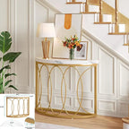 59 inch Gold Console Table, Modern Entryway Table with Grid-Shaped Metal Base for Entrance, Hallway, Entryway, Living Room