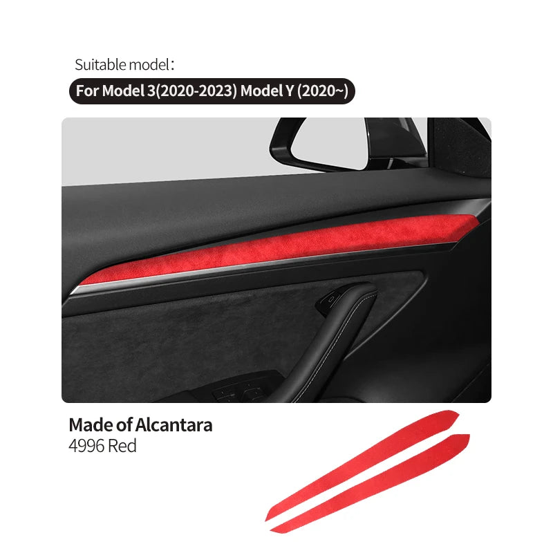 For Tesla Model 3 Y 2020-2023 Made of Alcantara Door Handle Panel Trim Cover Door Sticker Styling Decoration Interior Accessory